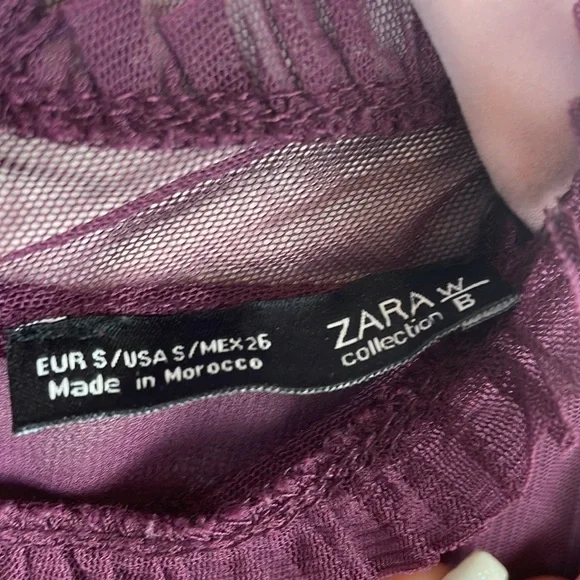 Zara sheer purple long sleeve blouse with ruffle detail size S - Picture 4 of 7